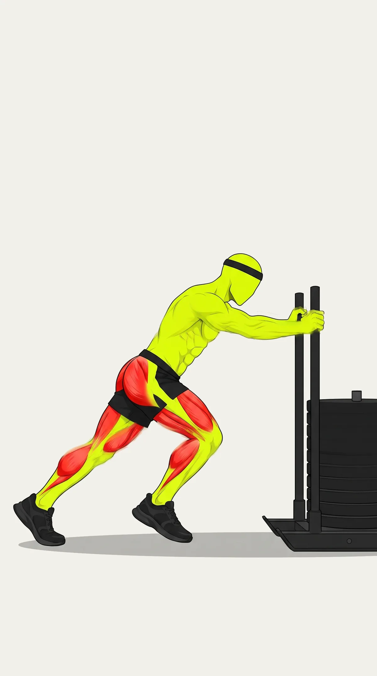 The Hyrox Bro character pushing a sled